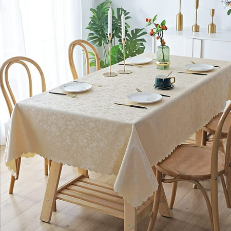 

Waterproof Vinyl Tablecloth Rectangle Heavy Duty Table Cloth Wipeable Table Cover for Kitchen and Dining Room (Beige 60 X 84 )