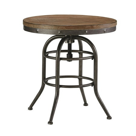 Style Black Finish Metal - The Urban Port Industrial Style Adjustable Swivel Metal Bar table, Black and Walnut Brown Finish
