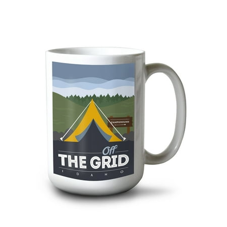 

15 fl oz Ceramic Mug Idaho Off the Grid Tent Vector Dishwasher & Microwave Safe