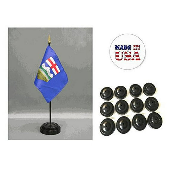 Box of 12 Alberta 4"x6" Miniature Desk & Table Flags Includes 12 Flag Stands & 12 Canada Albertan Small Mini Stick Flags