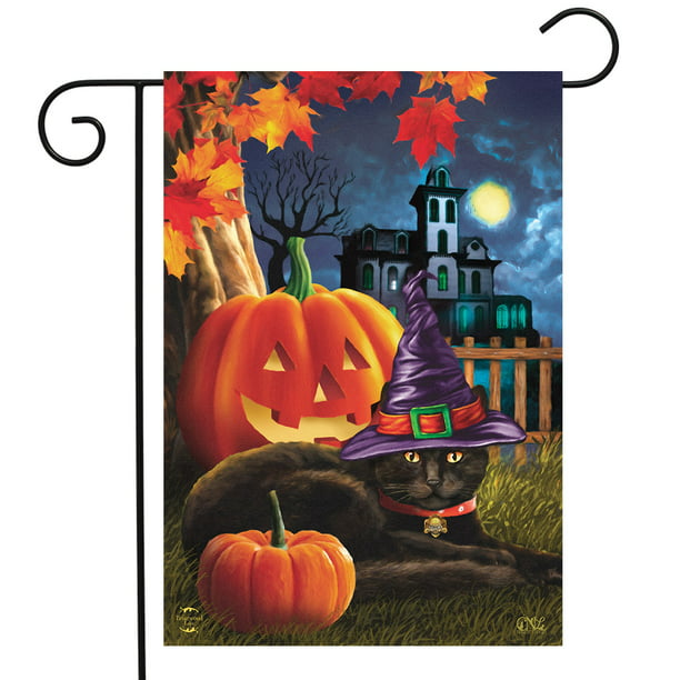 Black Cat Halloween Garden Flag Jack O'Lantern Spooky 12.5