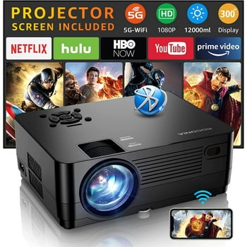 ROCONIA 5G WiFi Bluetooth Native 1080P Projector, 12000LM Full HD Movie Projector, LCD Technology 300" Display Support 4k Home Theater,(Projector Screen Included)