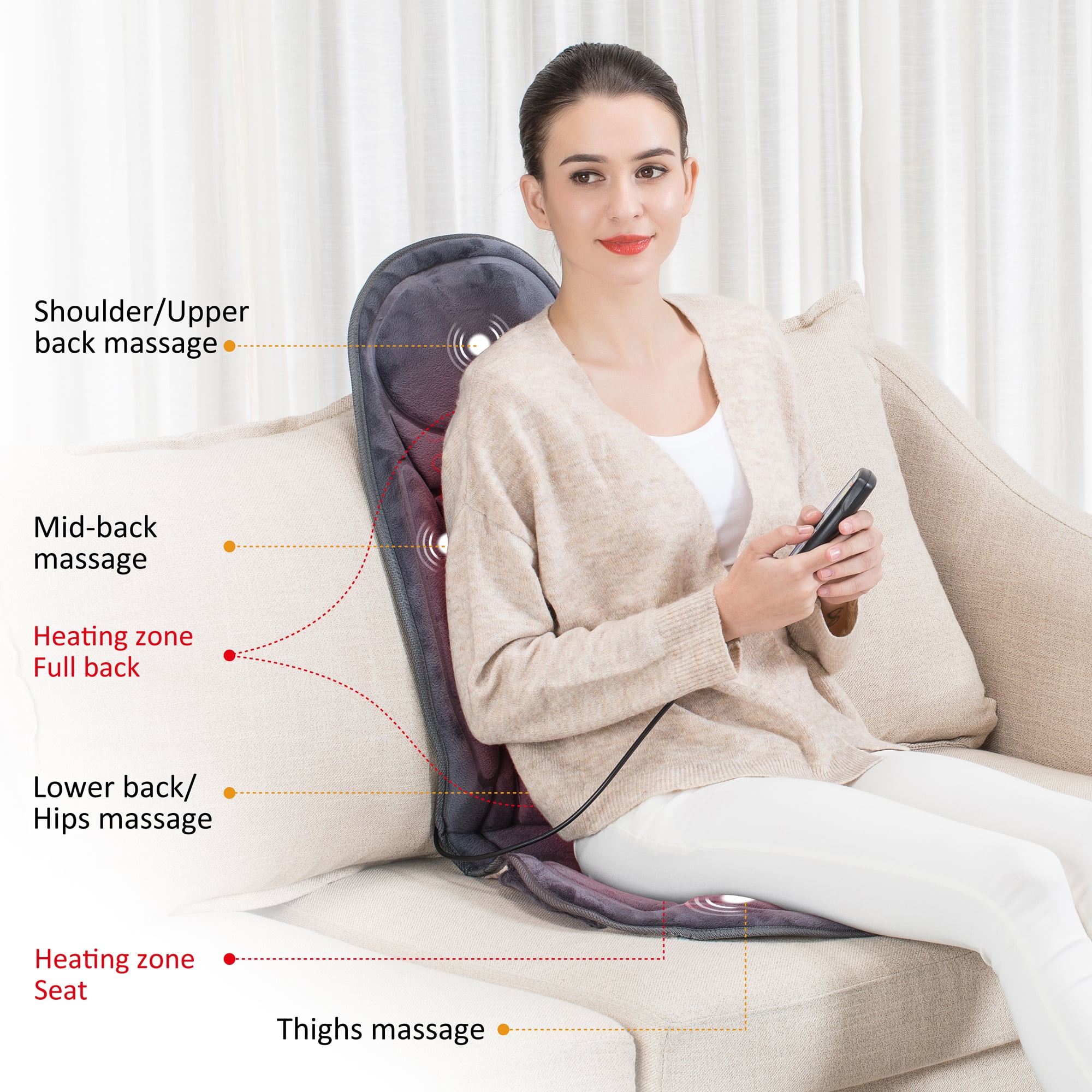 Snailax Lumbar Support Pillow with Heat and Vibration for Office Chair and Car SL-153