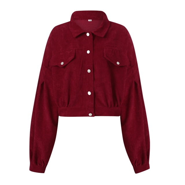 Chaqueta Para Mujer Chaqueta De Punto De Pana De Color SóLido Chaqueta De Estilo Corto XBTCLXEBCO Vino Rojo;XXL
