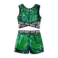 thumbnail image 4 of iEFiEL Girls Sparkly Sequins Ballet Dance Outfit Gymnastics Crop Top with Shorts Set Dancewear for Jazz Hip Hop Dance Green 10, 4 of 7