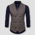 thumbnail image 3 of Men's Double Breasted Suit Vest Vintage Plaid Waistcoat Formal Business Slim Fit Sleeveless Tuxedo Jacket, 3 of 7