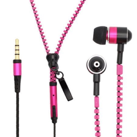 Pink Zipper Headphones Earphones Earbuds with Mic Microphone for Samsung Galaxy S8 S8 Plus Note 8 iPhone 6 6s Plus Cell (Best Earphones For Galaxy S4)