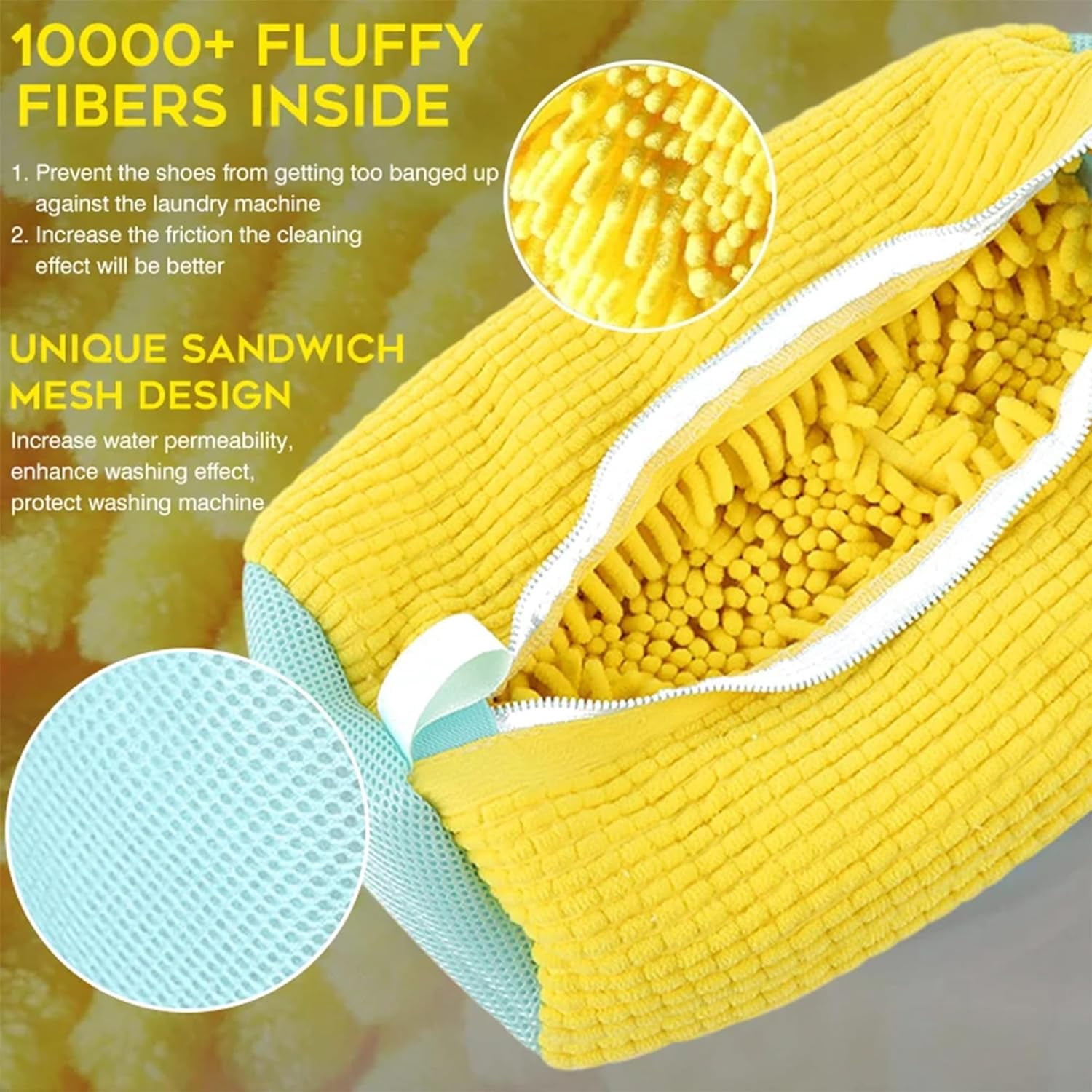 Wrongduck 2-Pack Shoe Washing Bags for Machine, Mesh Sneaker Laundry Bags with Hidden Zipper and Plush Interior, Deep Cleaning and Travel Shoe Organizer Durable Nylon Polyester for Adult & Kids Shoes