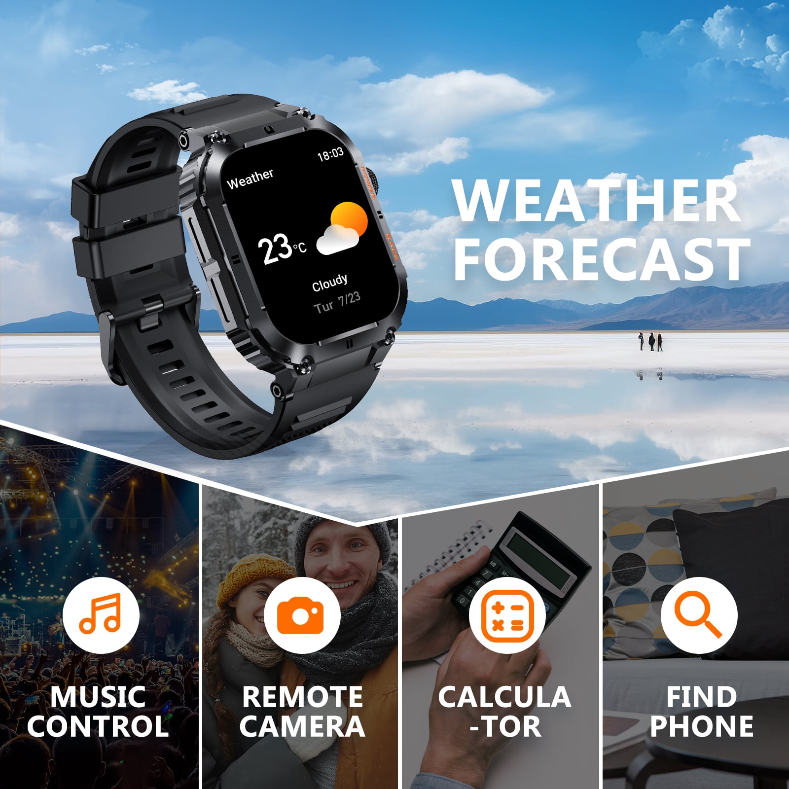 Pakrys Military Smart Watches for Men 1.96” HD Rugged Smart Watch (Answer/Dial Calls) Outdoor Tactical Sports Watch Fitness Activity Tracker Smartwatch for iPhone Compatible with Android Phones