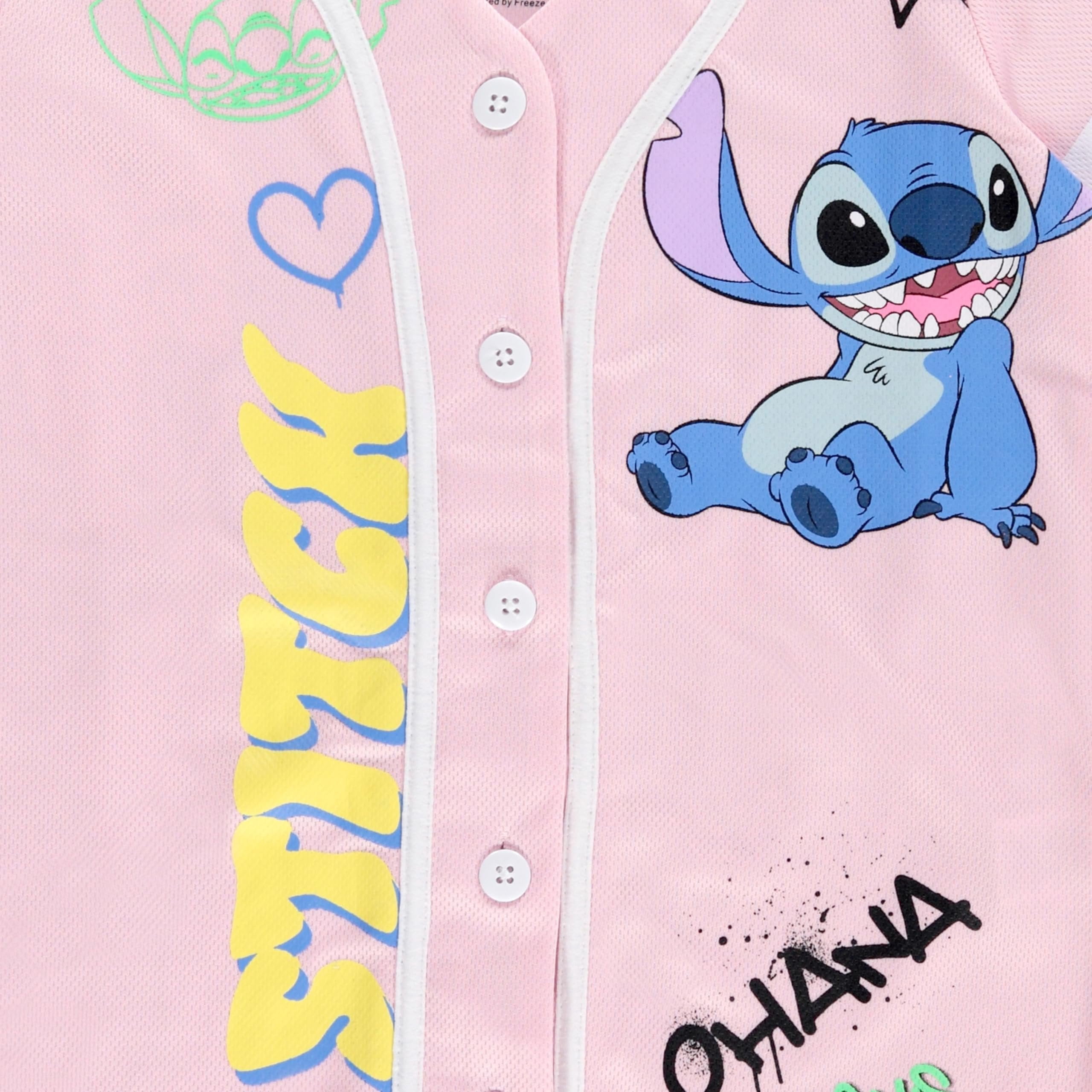 Disney Girls Baseball Jersey T-Shirt with Lilo & Stitch and Mickey Mouse- Girls Sizes 4-16 Lilac