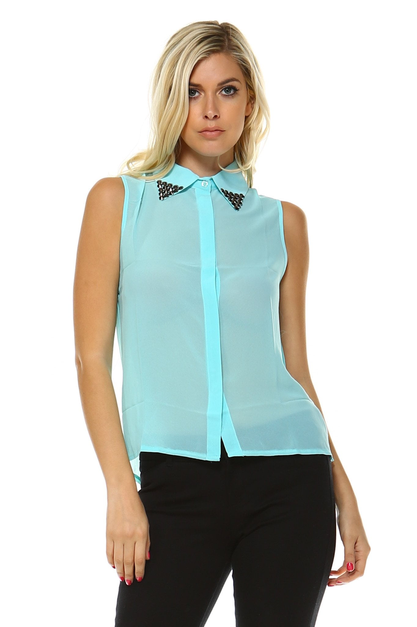 light blue sheer top