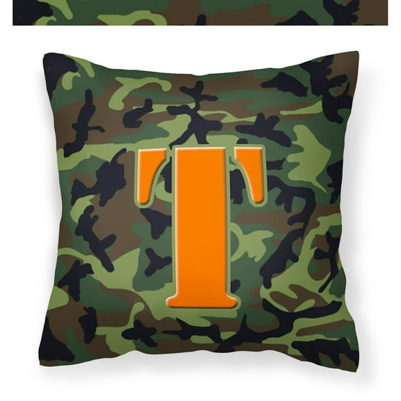Letter T Monogram - Camo Green Fabric Decorative Pillow