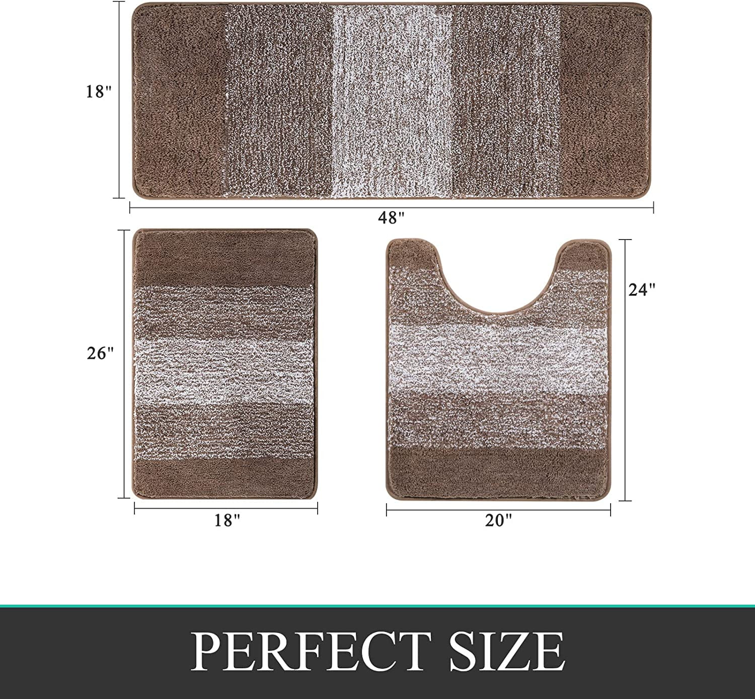 Bathroom Rugs, Yamaziot Bath Mat Set 3, Absorbent Microfiber Bath Rug, Non-Slip Shaggy Ultra Soft Bathroom Runner with U Shaped Contour Toilet Mat for Tub Front, Shower Floor, Door Front Inside