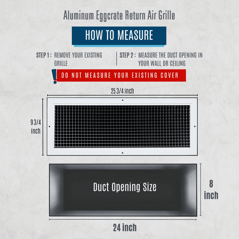 Fits 24x8 and 8x24 Duct Opening Aluminum Eggcrate Return Air