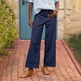 thumbnail image 2 of Women's Linen Pants - High Waisted Flare Wide Leg Capri Work Pants with Pockets, 2 of 6