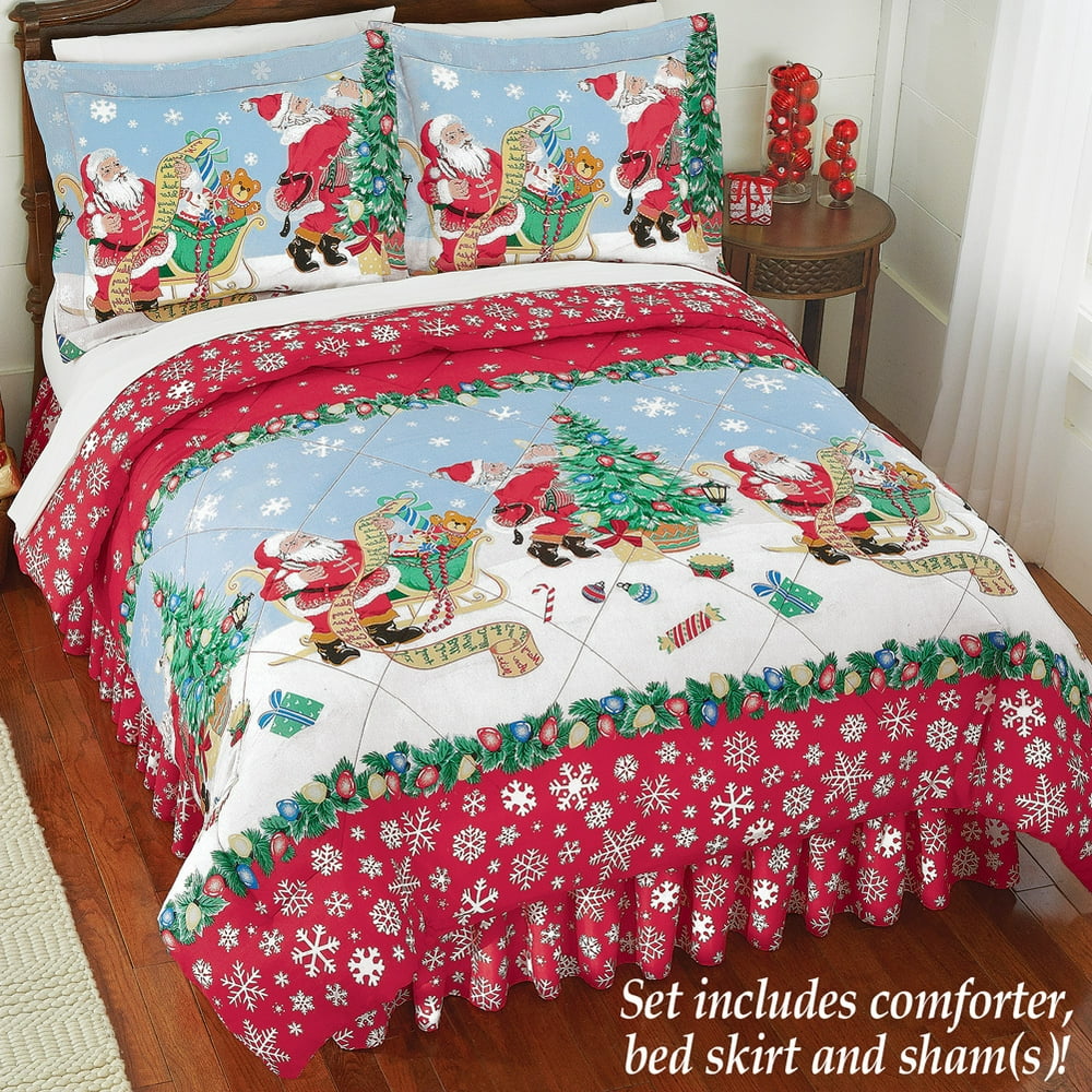 Christmas Themed Santa Claus Toys King Size Comforter Set (4 Piece Bed Christmas Bedding King Size