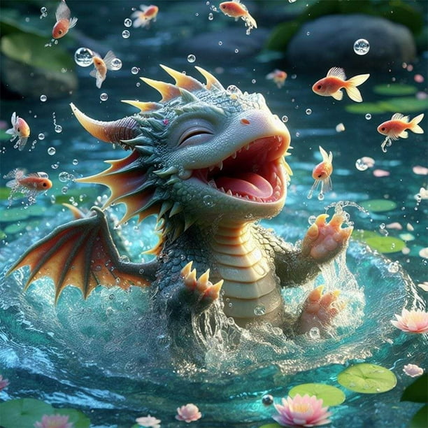 Kit de pintura por números sobre lienzo, arte al óleo artesanal, dragón salpicando agua, 40x40cm