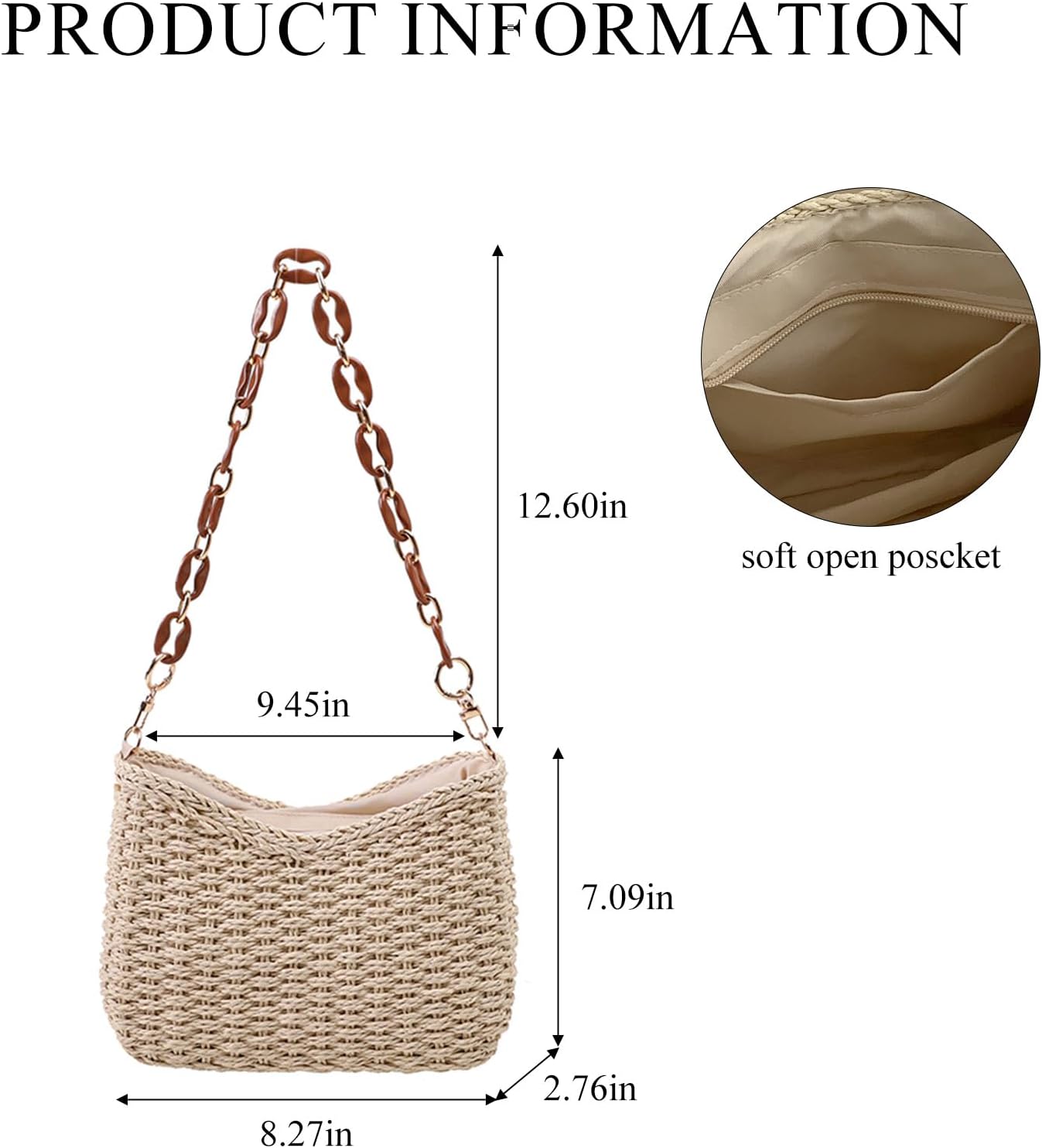 LinYooLi Straw Beach Bag, Summer Straw Bags for Women Trendy Straw Purses and Handbags Shoulder Tote Bag for Vacation