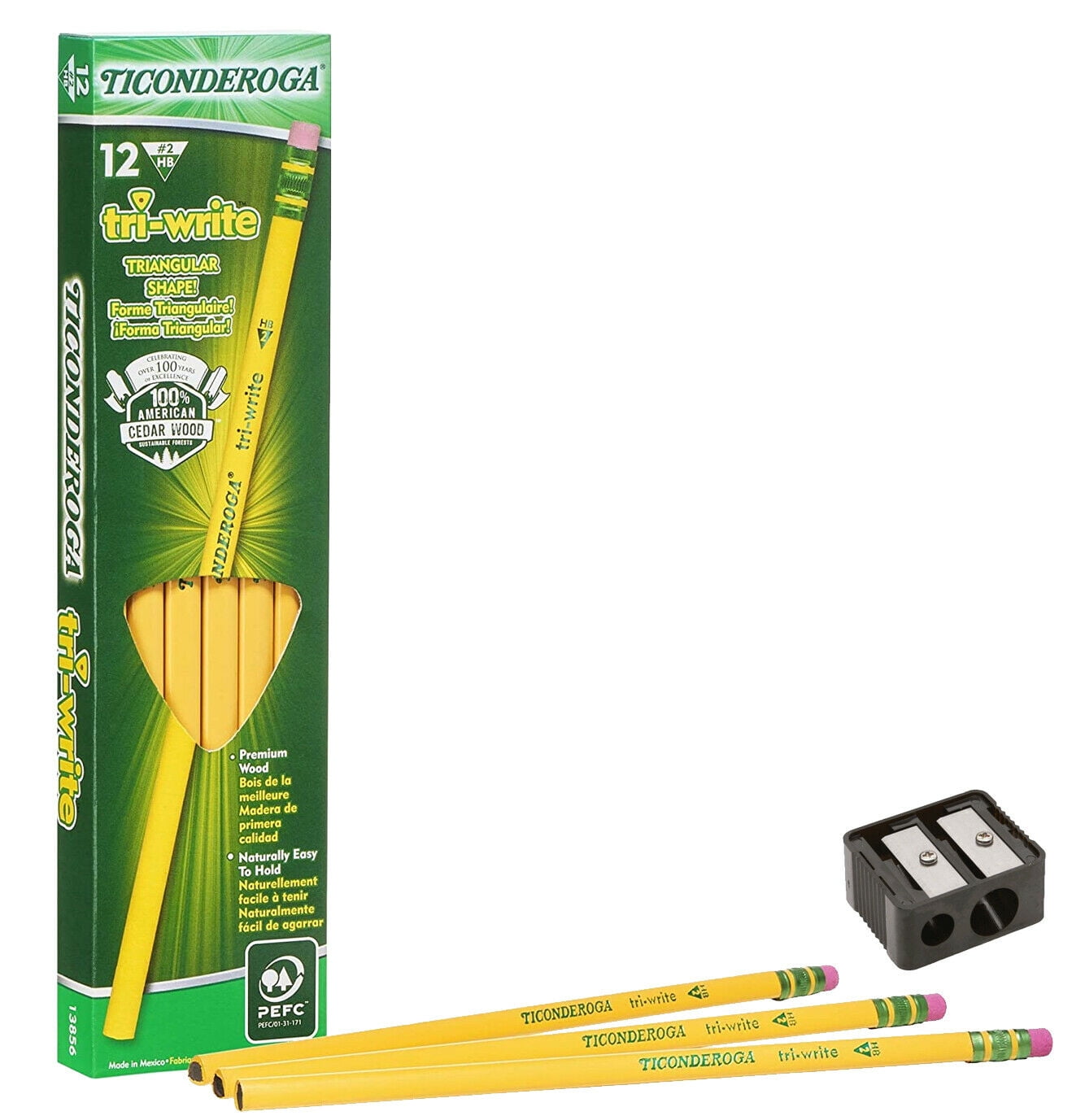 13082 My First Tri-Write Pencils with Eraser 36-Pack Primary Size Wood-Cased #2 HB Soft New Yellow 
