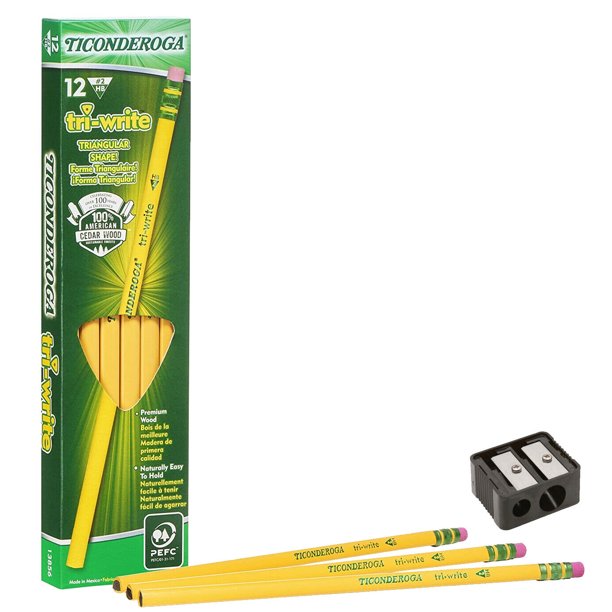 Ticonderoga Pencils 2 Soft TriWrite 12 Ct. Free Sharpener 1 Pack