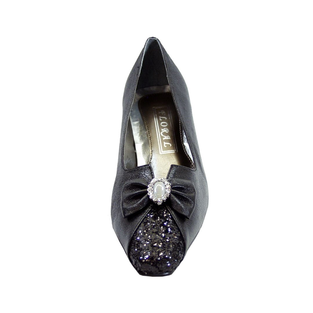 FLORAL Sage Women Wide Width Evening Glitter Dress Pumps With Bow BLACK 10