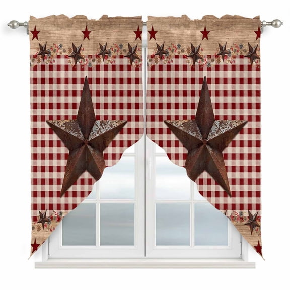 Country Star Farm Kitchen Window Curtains, Swag Curtains Valance for Bedroom Living Room Bathroom, Farmhouse Plaid Texas Vintage Fruit Rod Pocket Window Curtain Block Drapes 2 Panels 36"x36"