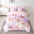 thumbnail image 3 of Manfei Chic Butterfly 7-Piece Bedding Comforter Set,Golg Glitter Print King Bedding Sets,Pink White Bed Sheets For Girls Kids,Breathable Home Decor Reversible, 3 of 9