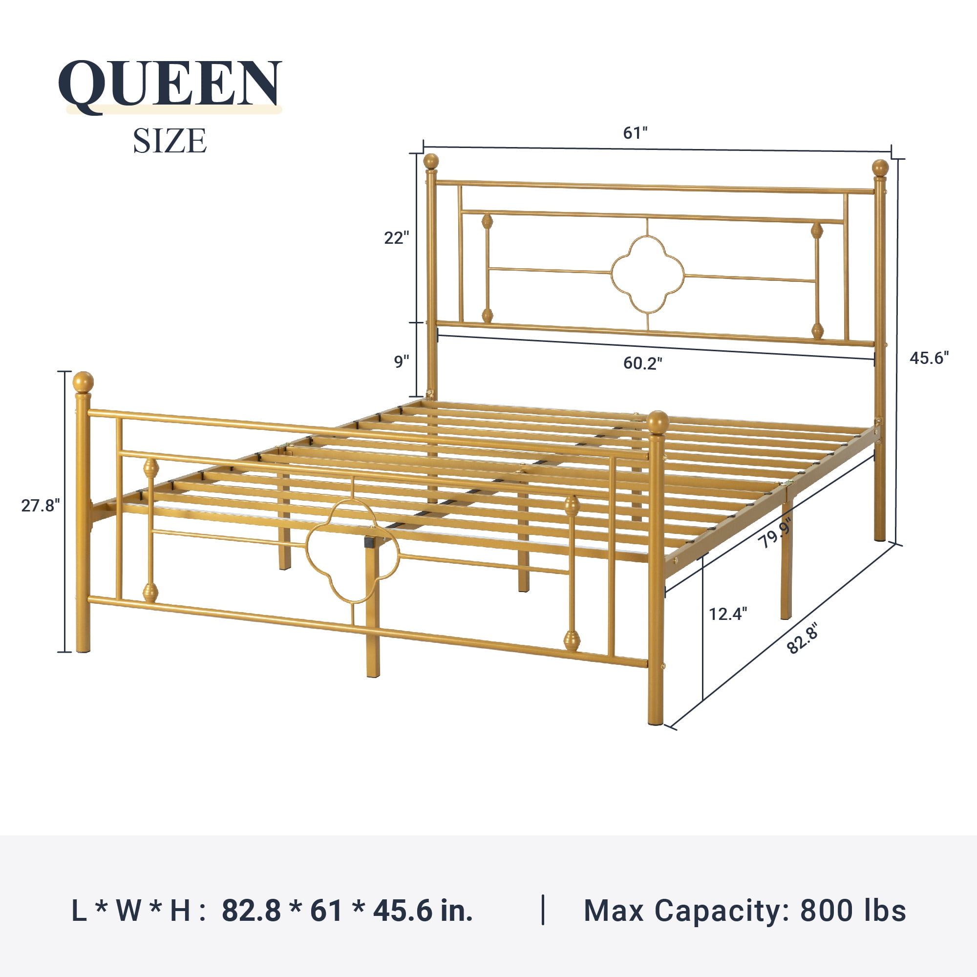 Allewie Queen Size Metal Platform Bed Frame with Victorian Vintage Headboard and Footboard, Gold