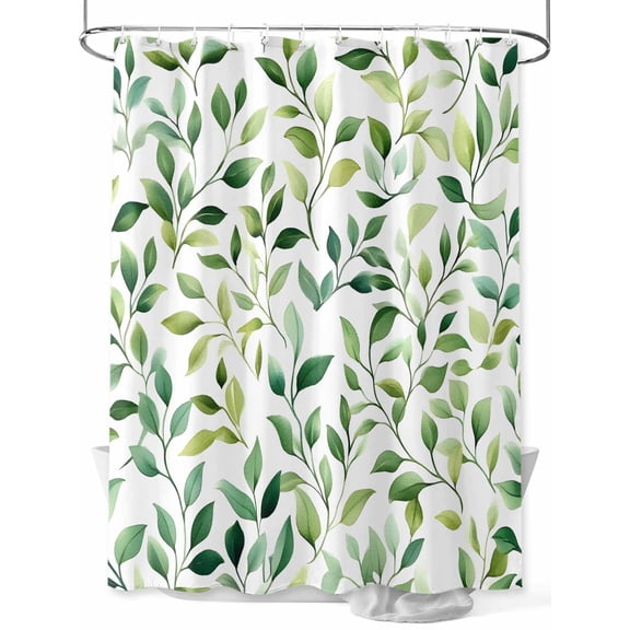 Green Eucalyptus Leaf Shower Curtain, Watercolor Plant Farmhouse Waterproof Shower Curtain Set with 12 Hooks Lightweight Washable Fabric Shower Curtains for Bathroom 36x72 Inches