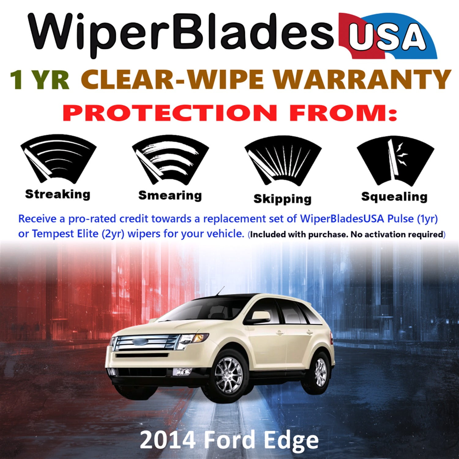 2014 Ford Edge Beam Wiper Blades Wipers w/1yr Warranty (Set of 3) w/Rear Wiper