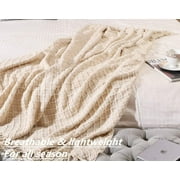 CREVENT Home Decor Rustic Couch Sofa Chair Bed Throw Blanket, Soft Warm Cozy Light Weight in Spring Summer (50''X60'' Beige/Ivory)