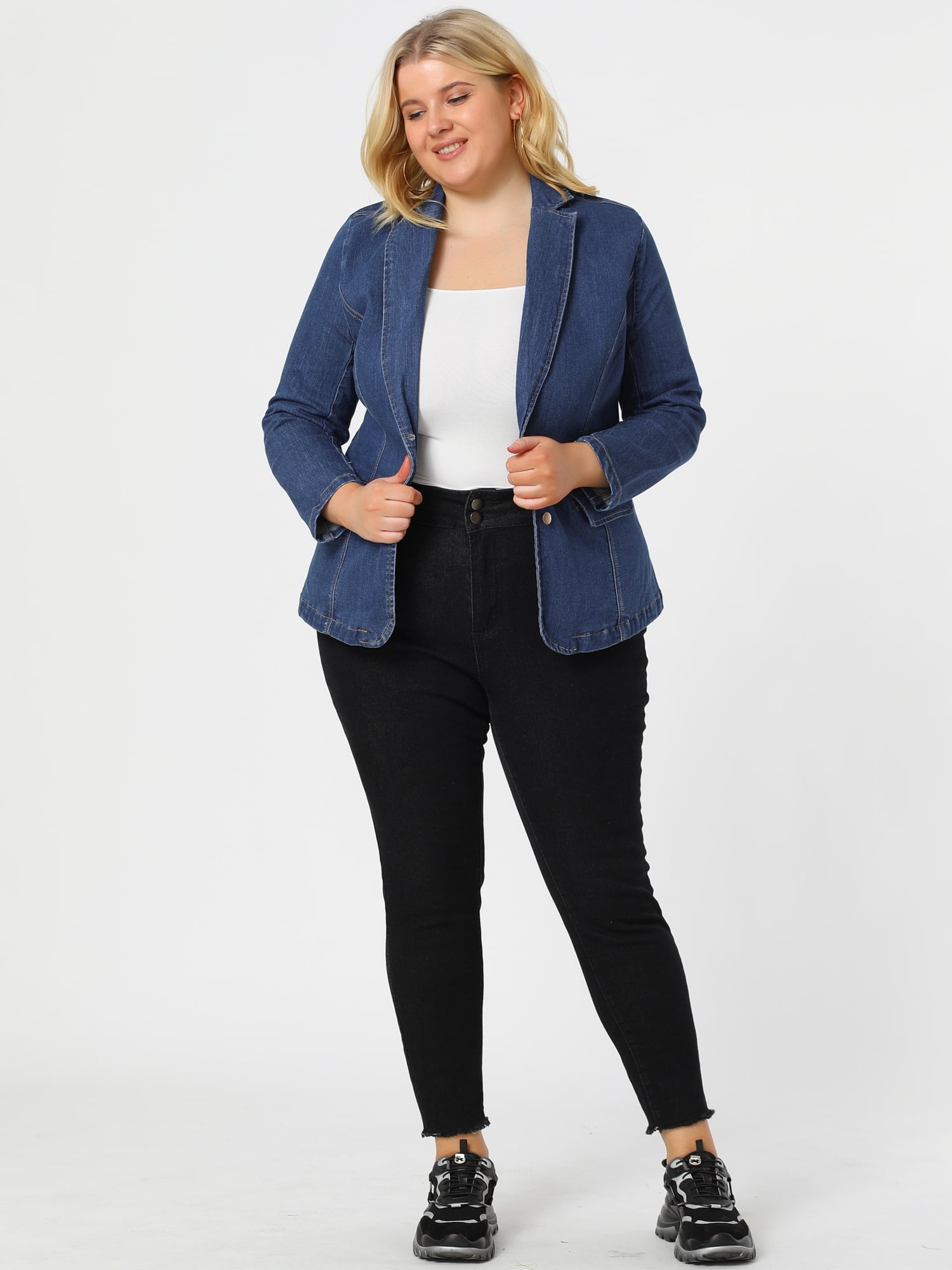 DARING DIVA Women's Plus Size Elegant Lapel Work Jean Blazer Jacket 5X Sky Blue