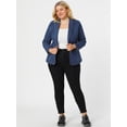 thumbnail image 2 of Women's Plus Size Denim Jacket Notched Lapel Color Block Stretch Blazer Sky Blue 2X, 2 of 6