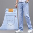 thumbnail image 3 of Pantalones vaqueros retro de color azul claro para hombre, pantalones holgados y elegantes de verano, pantalones vaqueros clásicos sueltos, rectos y lavados al por mayor para hombre, 3 of 5