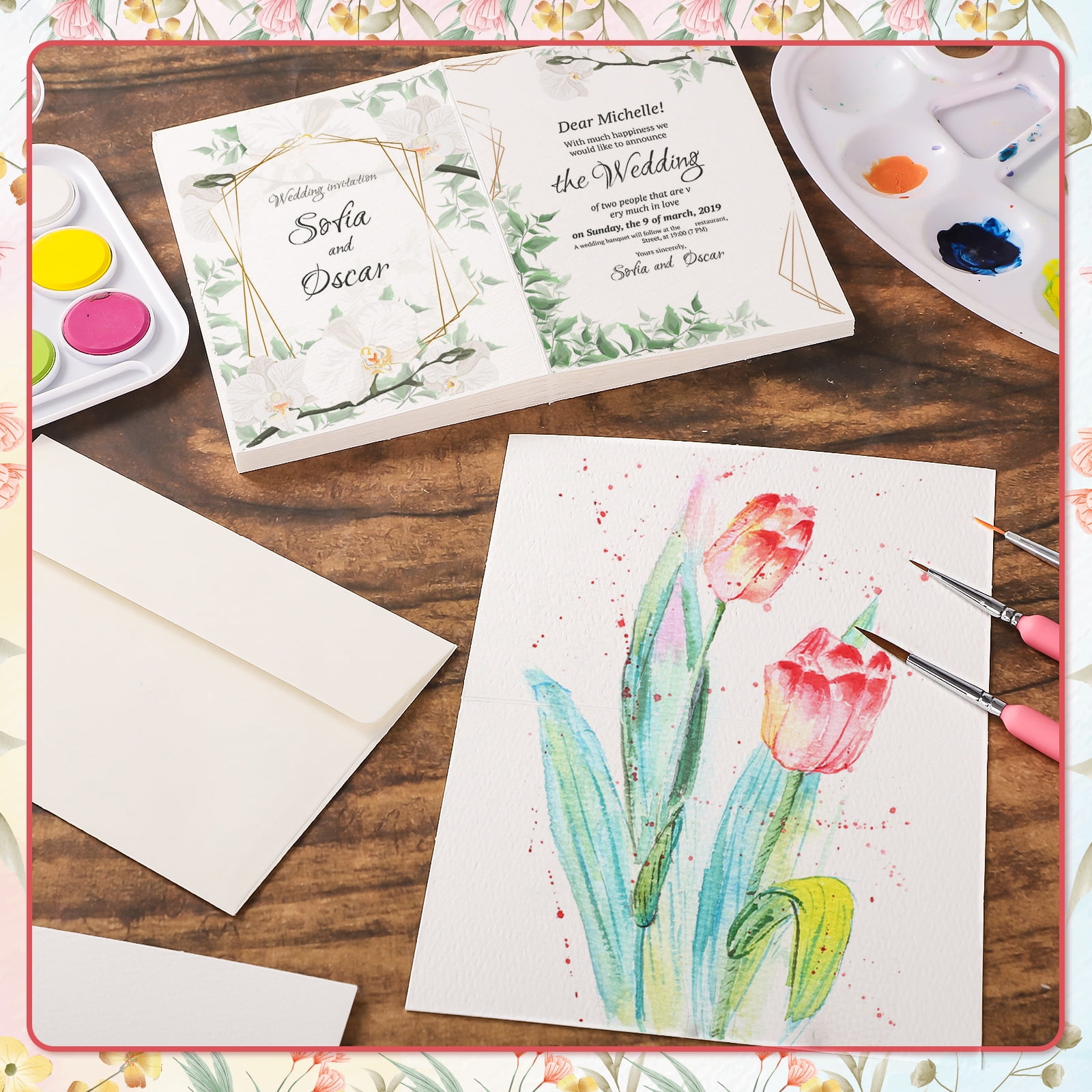 20 Sets Watercolor Cards with Envelopes, 140 lb/300 GSM Watercolor Paper, 4x6 Inch Foldable Blank Cards and Envelopes for Greeting Card, Wedding Invitations, Thank You Card