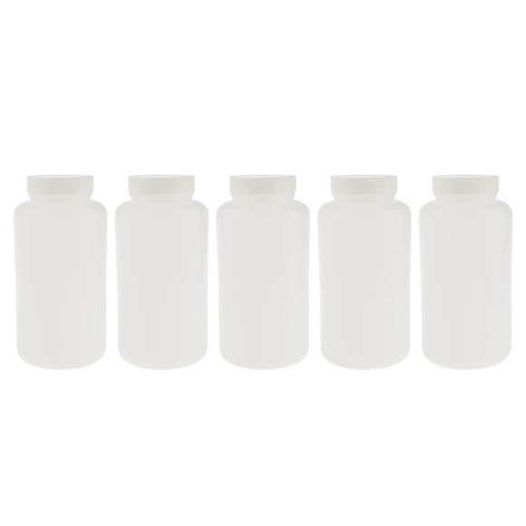 LOVIVER 5 Pieces Transparent Plastic Measuring Bottle Wide Neck Bottle Reagent Bottle