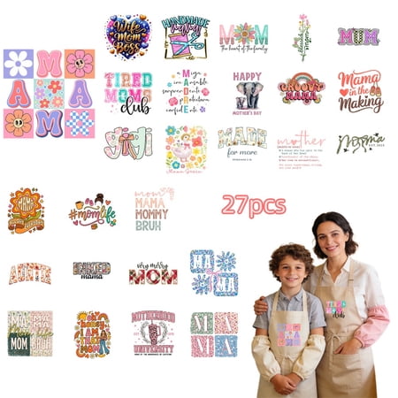 27 Sheets Mother's Day Iron On Transfers, DTF Transfer Ready to Press for T-Shirts, Mama Mom Mother Love Happy , DIY Gift for MAMA, Waterproof Heat Transfer Vinyl for Apparel