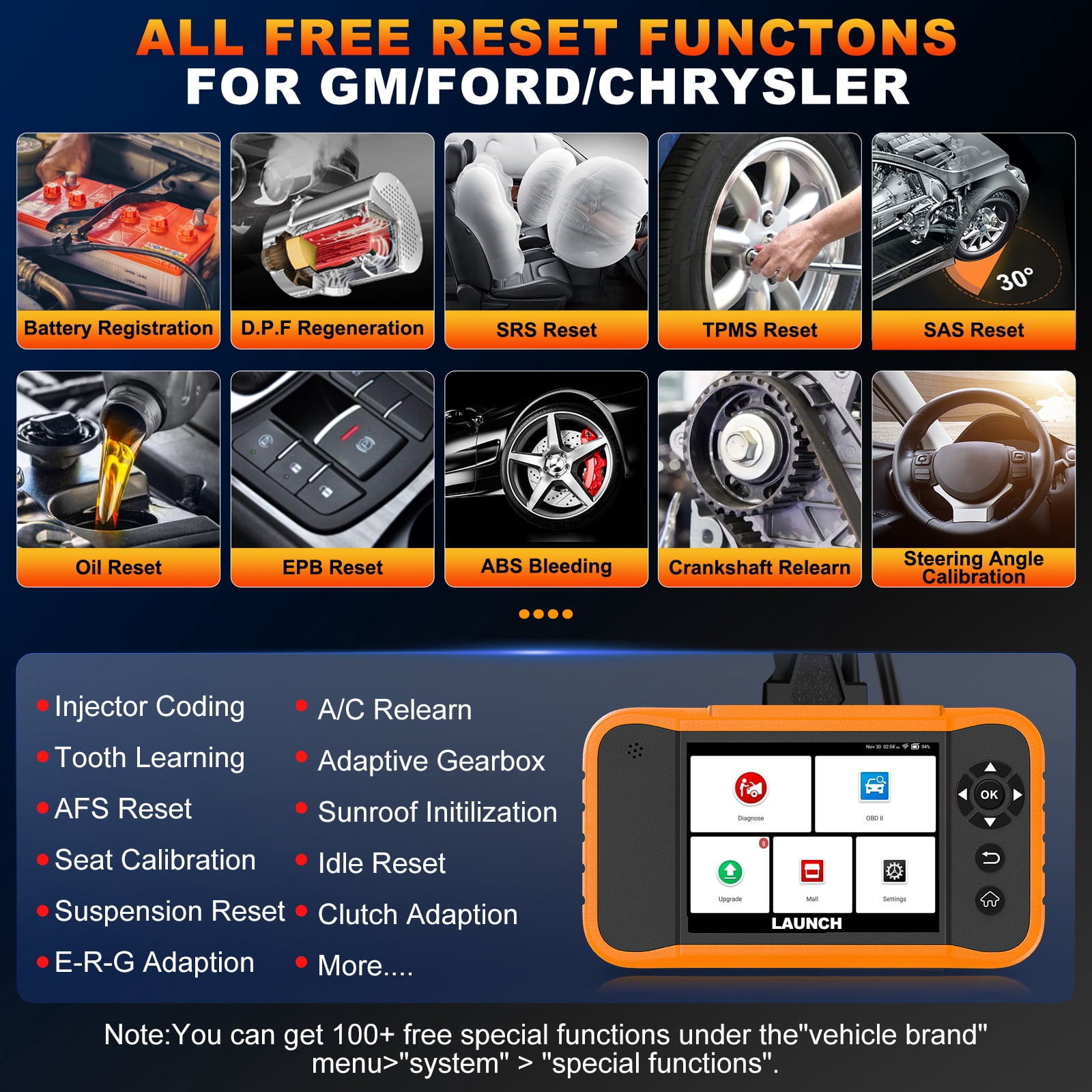 LAUNCH X431 Creader Elite 2.0 for Ford, GM, Chrysler,FGC Car Scan Tool All Reset Full System Diagnostic Scanner with Bi-Directional , AUTOVIN, Lifetime Free Update