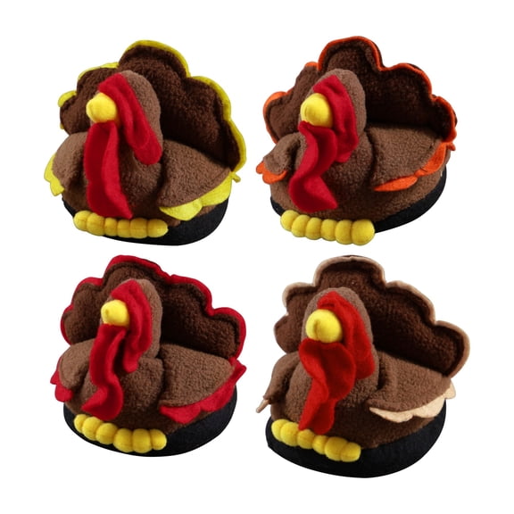 Drinkwear 4-Piece Turkey Plush Slipper Coasters for Wine, Beer and Cocktail