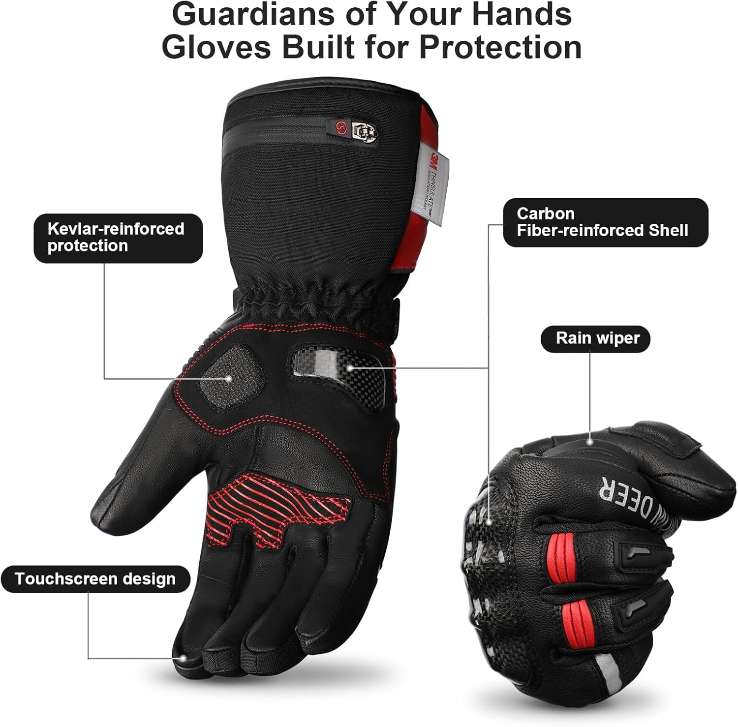 SNOW DEER Heated Motorcycle Gloves,7.4V 3000MAH Electric Rechargeable Battery Waterproof Riding Gloves Men Women for Winter Biking Cycling Ski Snow Insulated Glove Hand Warmer Moto Gloves