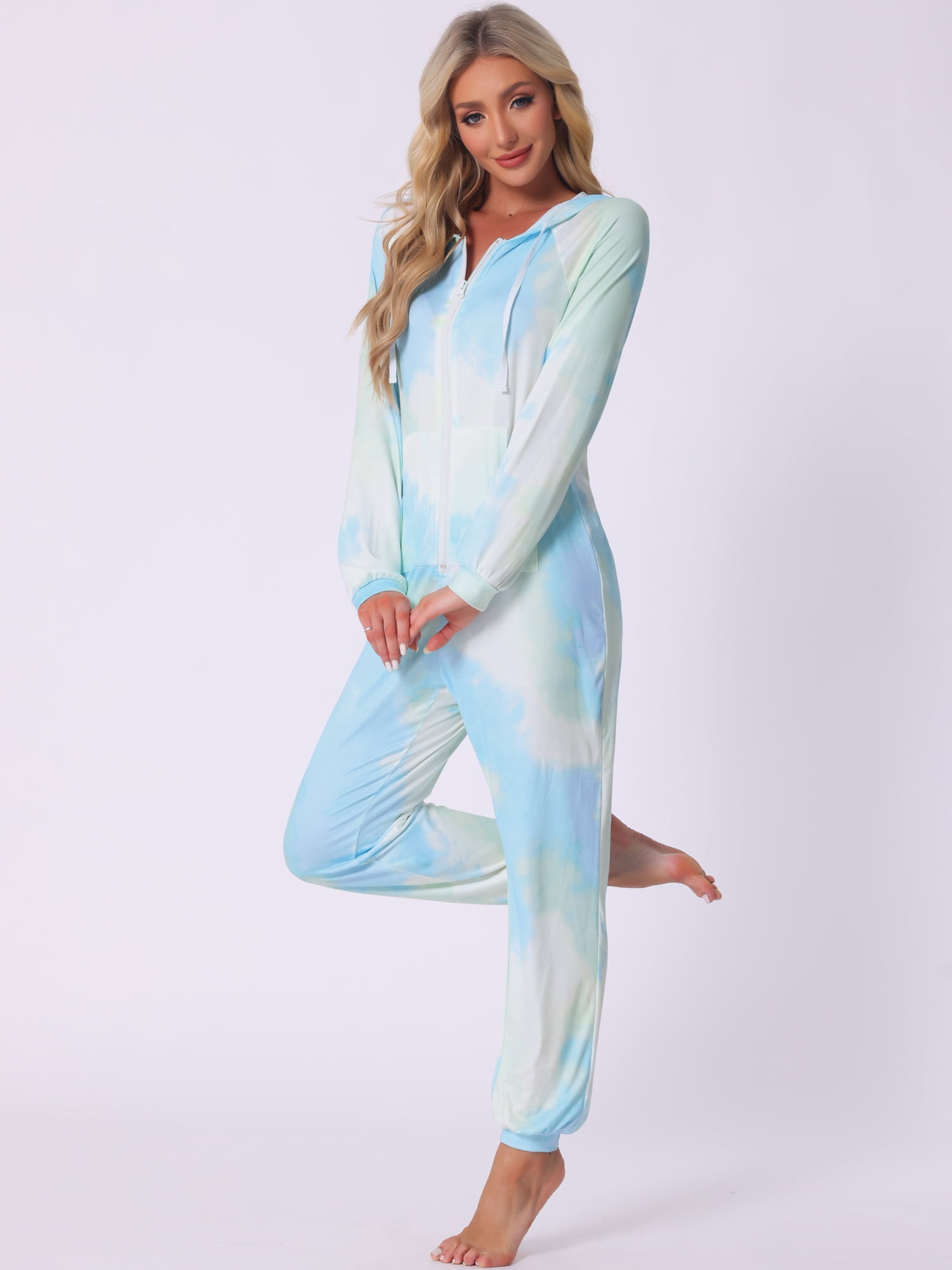 DARING DIVA Pajama Sets Tie Dye Union Suit Long Sleeve Jumpsuits 2XL Blue