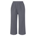 thumbnail image 4 of Riforla 2024 Women's Casual Loose Elastic Waist Cotton Trousers Seven Point Wide Leg Pants Summer Pants Grey S, 4 of 6