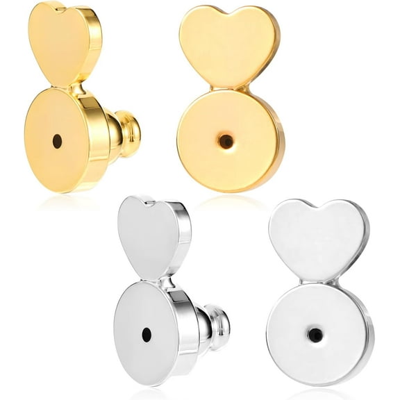 4pcs Earring Lifters Backs, Heart Shaped Earrings Support Backs Practical Flat Earring Backers for Droopy Ears Locking Earring Backings for Large Stud Earrings Heavy Earrings