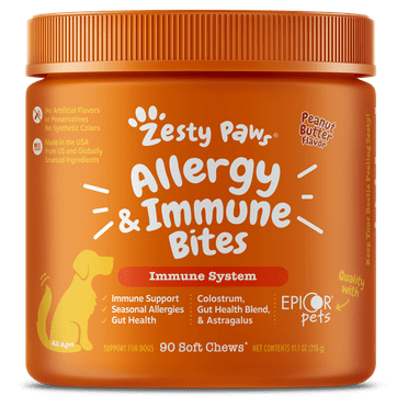 Zesty Paws Allergy & Immune Bites for Dogs, Apple and Peanut Butter 90ct, for Seasonal Allergies & Immune Support