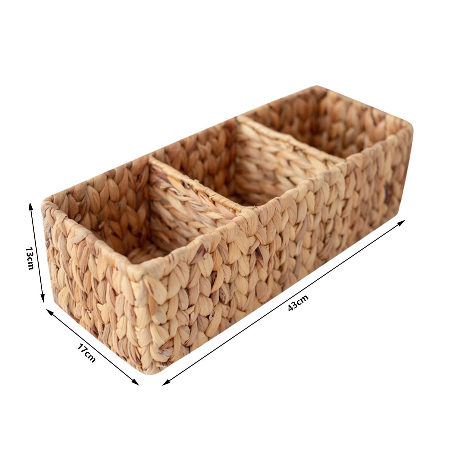 Water Hyacinth Tank Topper Storage Baskets 3 sections Woven Wicker Basket for Toilet Paper Holder, Baskets for Vanity, Bathroom, Pantry Organizing, or Coffee Table Decor, 16.93x6.69x5.12"