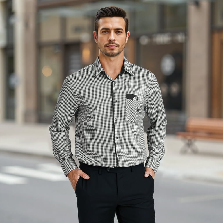 3xl dress shirts Men Fashion Dress Shirts Long Sleeve Button Down Shirts Navy Dark Blue 3XL