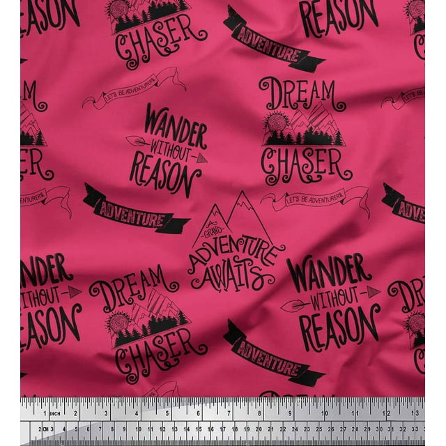 Soimoi Pink Rayon Crepe Fabric Dream Chaser Text Printed Fabric 1 Yard 46 Inch Wide