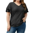 thumbnail image 2 of BXJX Plus Size Blouse for Women Casual Loose Ruffles Sleeve Solid Color V-Neck Summer Tunic Black T-Shirt Size 3XL, 2 of 7