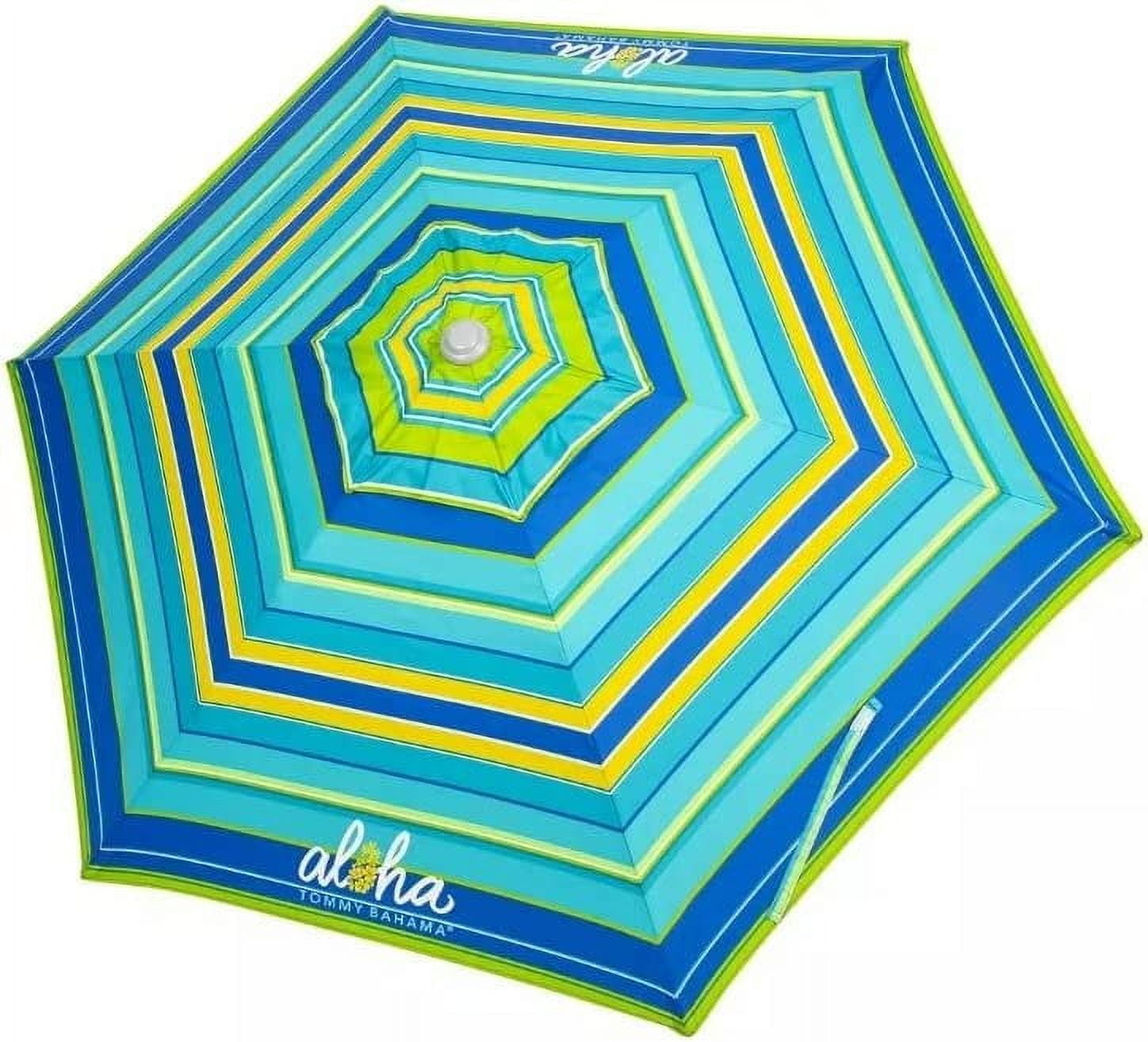 Tommy Bahama 2020 Sand Anchor 7 Feet Beach Umbrella with Tilt and Telescoping Pole Blue/green/yellow