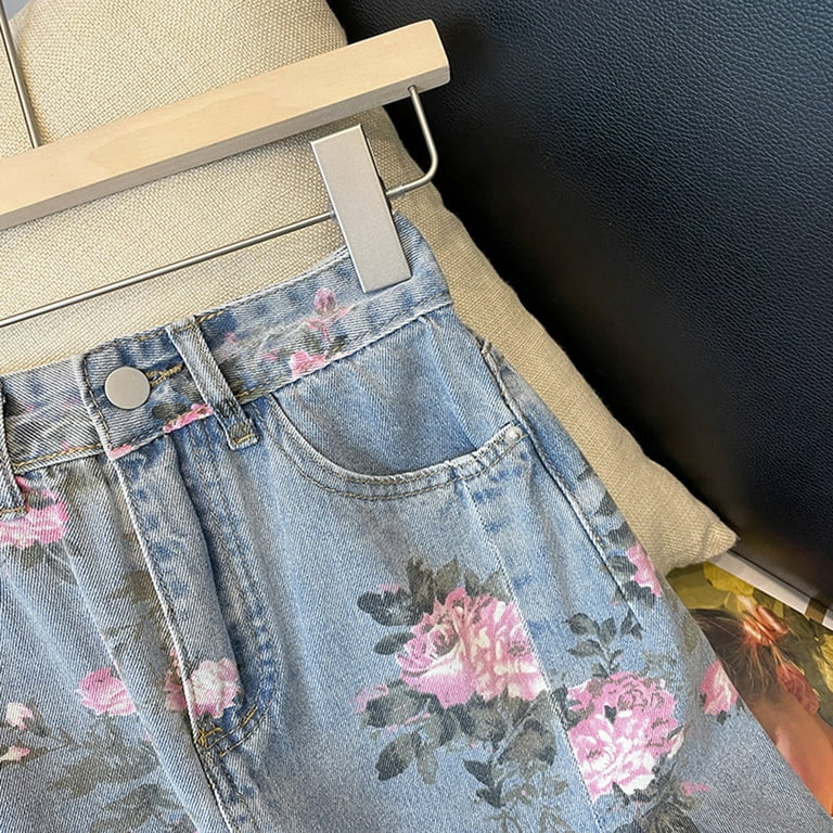 Mohiass Women Floral Print Long Denim Jean Skirt Printed Mohiass Women Floral Print Long Denim Jean Skirt Printed